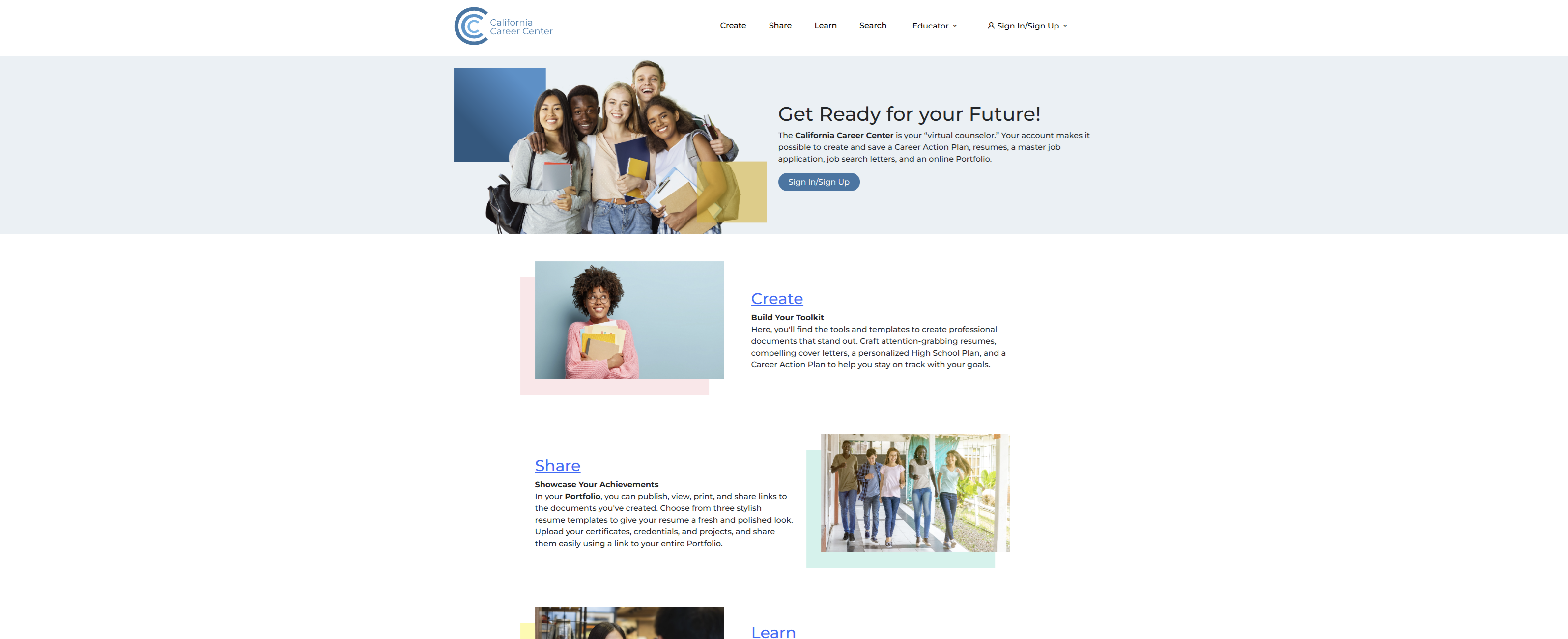 Student-facing dashboard with Career Action Plan, résumé, and portfolio modules